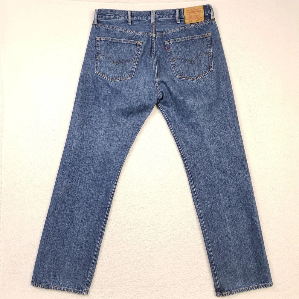 Levi's 501 Original Jeans Mens 38x34 Blue Button Fly Straight Leg Black Batwing